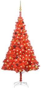 vidaXL Árvore Natal artificial pré-iluminada c/ bolas PVC vermelho