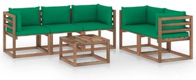 6 pcs conjunto lounge para jardim com almofadões verdes