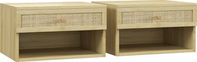 HOMCOM Conjunto de 2 Mesas de Cabeceiras Suspensas com Compartimento Aberto e Gaveta com Frente em Vime 40x34x23 cm Madeira | Aosom Portugal