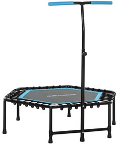 Trampolim Fitness 114x114x132 cm com Guiador Ajustável em 3 Níveis Estrutura de Aço para Treino de Perna Corpo Azul