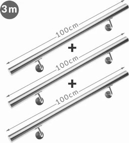 Conjunto de 4 corrimãos em aço inoxidável, Dimensões totais (C x Ø): 300 x 4,2 cm Prateado