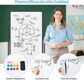 Quadro branco magnético móvel 60 x 100 cm Quadro branco seco de dupla face com suporte sobre rodas Altura ajustável para escritório Escola Preto
