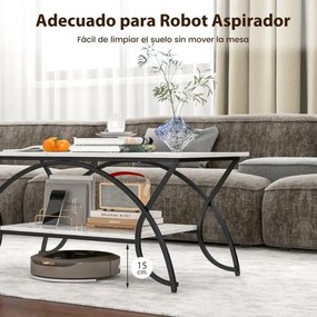 Mesa de centro moderna em imitação de mármore  2 níveis Estrutura metálica para sala de estar 100 x 50 x 45 cm Preto Branco