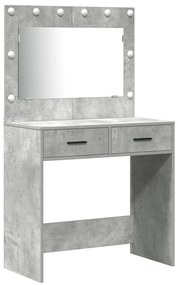 Conjunto de Mesa de Maquilhagem 3 Peças com LED Cinza Concreto Madeira