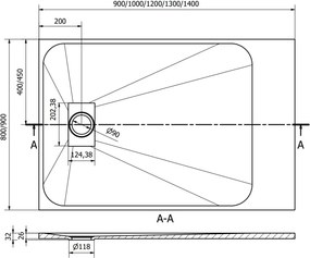 Mexen Hugo base de duche retangular SMC 100 x 80 cm, cinza - 42618010