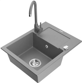 Mexen Enzo lava-louça de granito de 1 bacia com escorredor e torneira de cozinha Telma, cinza - 6506-71-670200-71