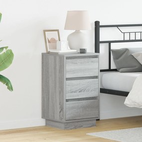 Armário de cabeceira com LED Cinza Sonoma 39x34.5x65 cm Madeira engen