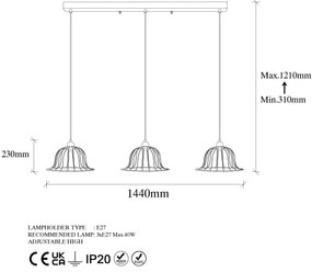 Candeeiro Chandelier Boey – Preto Antigo – 147 x 35 x 31-121 cm