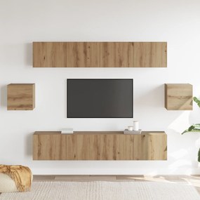 Conjunto de Armário para TV de 6 Peças Carvalho Artesanal Madeira Enge