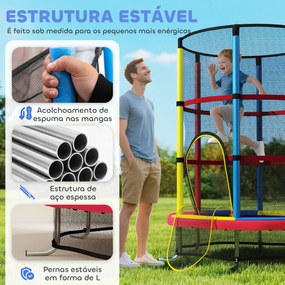 Trampolim Infantil Ø160 cm Trampolim para Crianças de 3-6 Anos com Rede de Segurança Pernas em Forma de L Multicolor