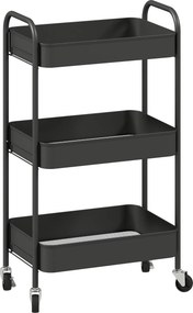 HOMCOM Carrinho Auxiliar com Rodas de 3 Níveis, Carrinho de Cozinha com 3 Cestos e 2 Pegas, 45x30,6x79 cm, Preto | Aosom Portugal