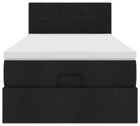 Cama otomana com colchão 100x200 cm tecido preto
