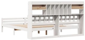 Cama com estante sem colchão 200x200 cm pinho maciço branco