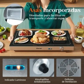 Bandeja Elétrica Aquecedora com Temperatura Ajustável e Tampa de Vidro Temperado Ideal para Manter Alimentos Quentes em Buffets, Festas e Eventos