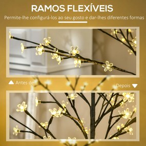 Árvore de Cerejeira com 120 Luzes LED IP44 Branco Quente Candeeiro Decorativo de Flor de Cereja com Ramos Flexíveis para Sala de Estar Festas Interior