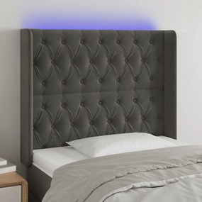 Cabeceira de cama c/ LED veludo 103x16x118/128 cm cinza-escuro