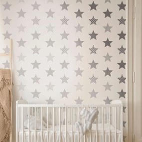 425342 Kids at Home Wallpaper "Superstar" Silver and White