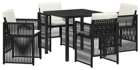 Conjunto de Jantar de Jardim com 5 Peças, Almofadas Preto e Rattan Pol