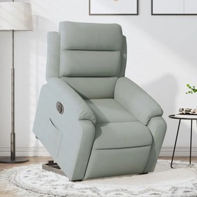 Poltrona reclinável elevatória elétrica veludo cinzento-claro