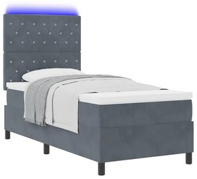 Cama Box Spring com Colchão e LED Cinza Escuro 90x190 cm Veludo