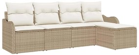 Conjunto de Sofá de Jardim 5 Peças com Almofadas Bege de Rattan
