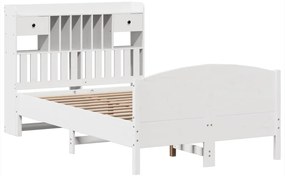 Cama com estante sem colchão 135x190 cm pinho maciço branco