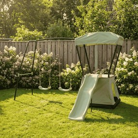 Conjunto de baloiço crianças para exterior Ivy com escorrega e baloiço duplo verde-preto