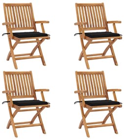 vidaXL Cadeiras de jardim dobráveis c/ almofadões 4 pcs teca maciça
