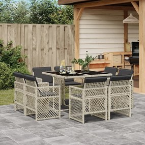 vidaXL 9 pcs conjunto de jantar p/ jardim c/ almofadões cinzento claro
