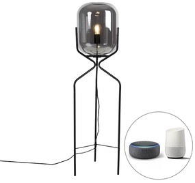 LED Candeeiro de pé inteligente preto com Wi-Fi A60 vidro fumê - Bliss Design
