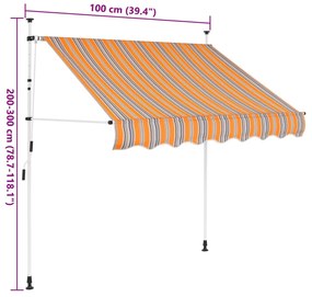 Toldo retrátil manual 100 cm riscas amarelas e azuis