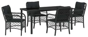 Conjunto de Jantar de Jardim com 5 Peças e Almofadas Pretas em Rattan