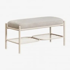 Banco 90 Cm Estofado Anisa Tapioca Bege & Chenille Branco Pérola - Sklum