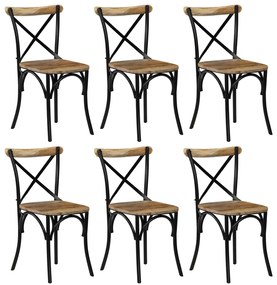vidaXL Cadeiras costas em cruz 6 pcs madeira mangueira maciça preto
