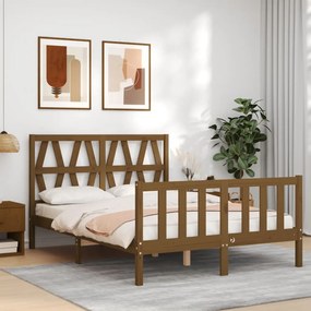 Estrutura cama cabeceira 140x200 cm madeira maciça castanho-mel