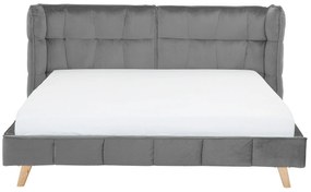Cama de casal em veludo cinzento 180 x 200 cm SENLIS Beliani