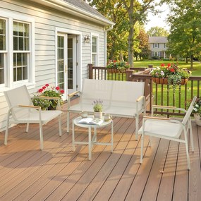 Conjunto de jardim para terraço com sofá de 2 lugares, 2 poltronas e mesa de centro em vidro temperado, 4 peças, verde