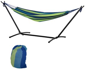 Outsunny Cama Rede com Suporte 298x117 cm com Bolsa de Transporte Altura Ajustável Capacidade 120 kg para Campismo Pátio Verde e Azul