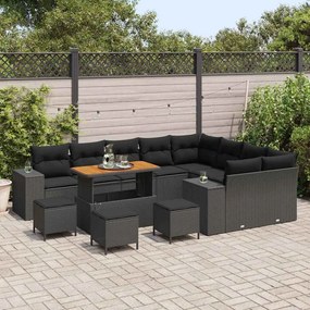 Conjunto de Sofás de Jardim vidaXL de 13 Peças com Almofadas Preto Pol