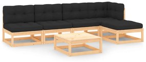 6 pcs conjunto lounge de jardim c/ almofadões pinho maciço