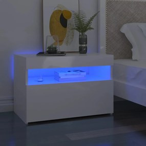 Mesa de cabeceira &amp; luzes LED 2 pcs 60x35x40cm branco brilhante