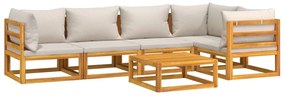 6pcs conjunto lounge de jardim madeira c/almofadões cinza-claro