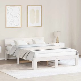Estrado de Cama com Cabeceira Branco 160x200 cm Madeira de Pinho