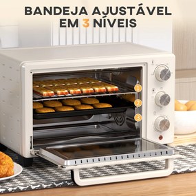 Mini Forno Elétrico 21L 1400W com Temporizador até 60min e Temperatura Ajustável até 230℃ 46x38,5x29 cm Creme e Prata