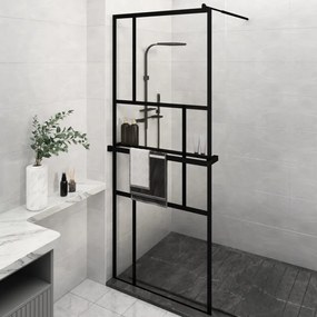 vidaXL Divisória chuveiro c/prateleira 80x195 vidro/alumínio ESG preto