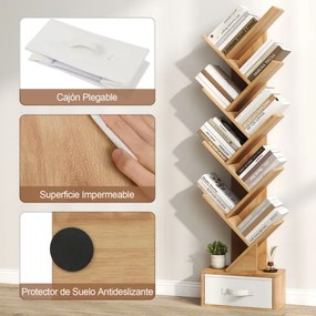 Estante de 9 níveis forma de árvore com gaveta 38 x 21,5 x 149,5 cm natural.
