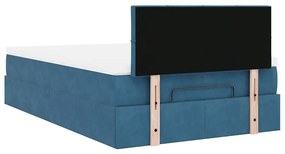 Cama otomana com colchão 120x190 cm veludo azul-escuro