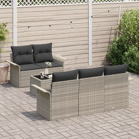 Conjunto de Sofá de Jardim de 6 Peças com Almofadas Cinza Claro Rattan