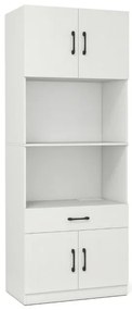 Armário de cozinha 65 x 38 x 168 cm com 4 portas e gaveta, estação de carregamento incorporada para sala de estar/jantar branco