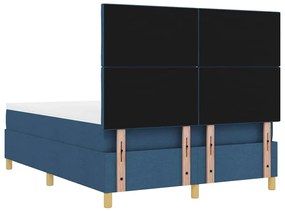 Cama Box Spring com Colchão &amp; Banco Azul 140x190 cm Tecido